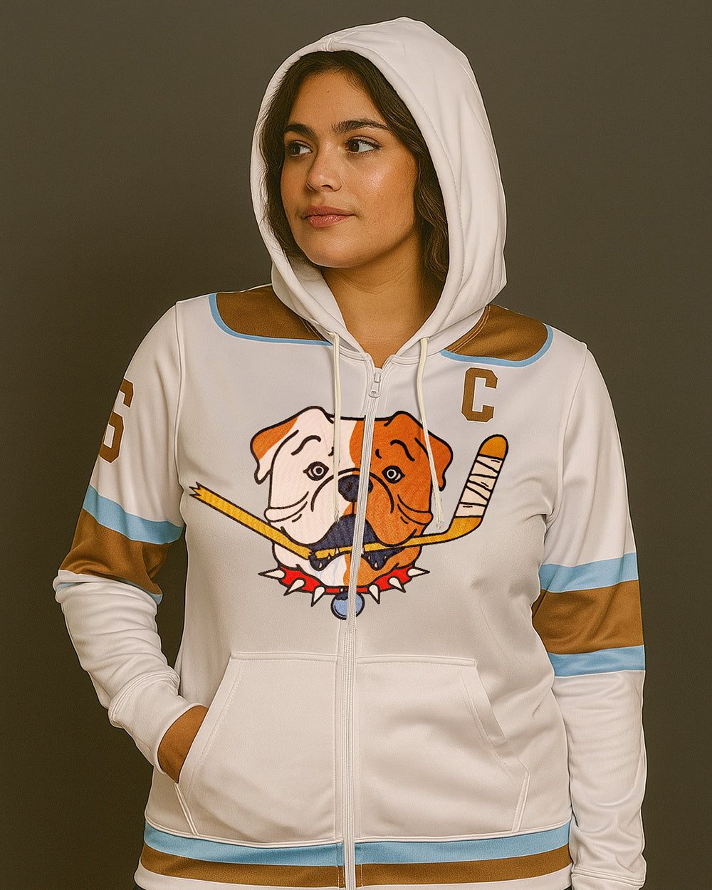Bulldogs Die Sub Hoodie with Zipper SR - White