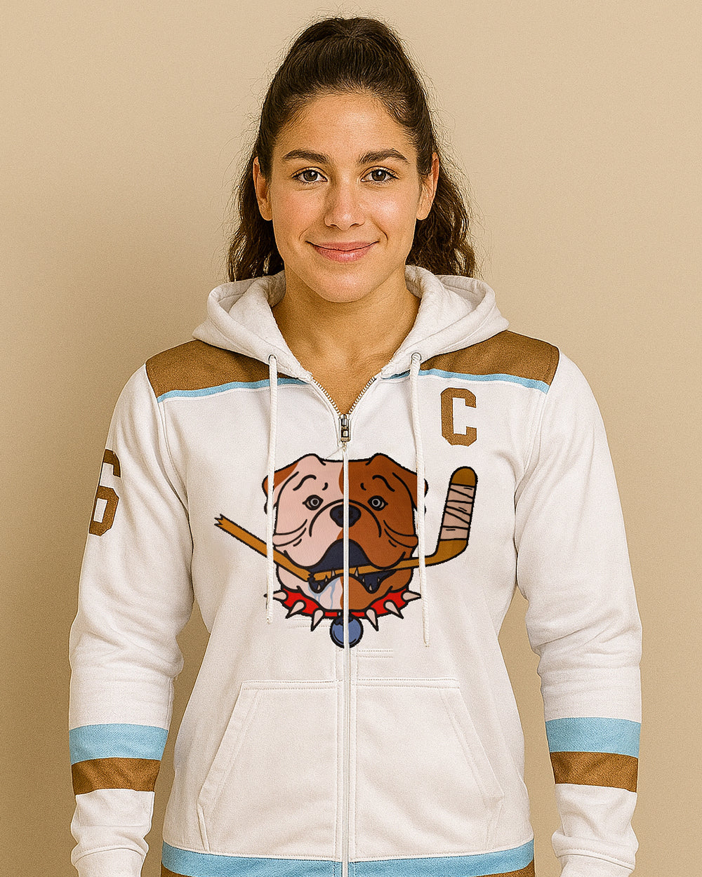 Bulldogs Die Sub Hoodie with Zipper SR - White